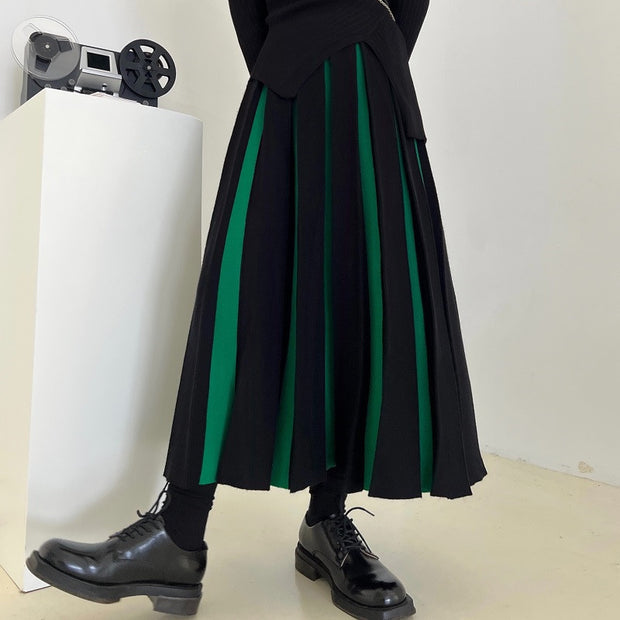 Vintage Knit Pleated High Waist Skirt