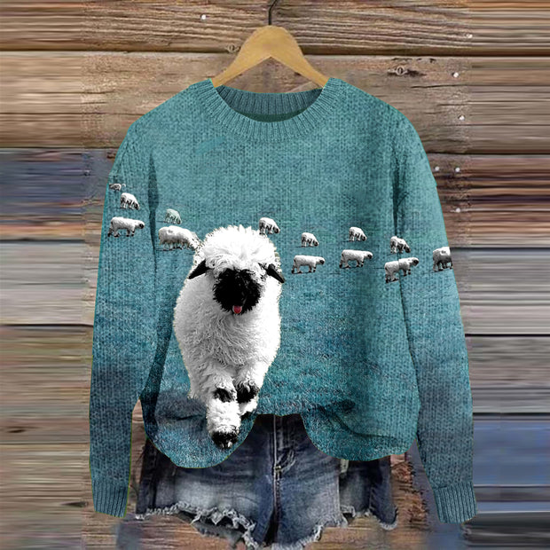 Greetings From The Stray Sheep Graphic Crew Neck Cozy Knit Sweater