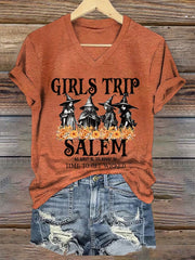 Women's Girl's Trip Salem Time To Get Wicked Halloween Print T-Shirt