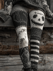 Women's Retro Halloween Contrast Color Comfortable Knitted Print Leggings