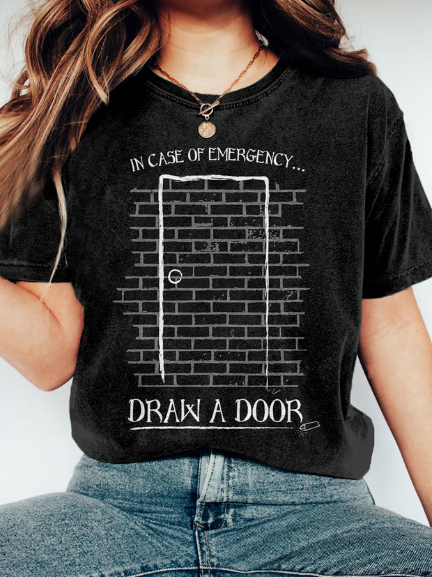 Draw A Door Halloween Horror Movie Vintage Washed T Shirt