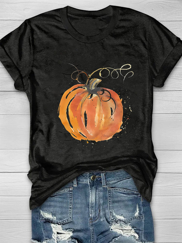 Oil Painting Pumpkin Printed Women's T-shirt