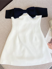 2022 Summer New Collection Sleeveless Black Bow Strapless High Waist White Slim Short Dress Women GE647