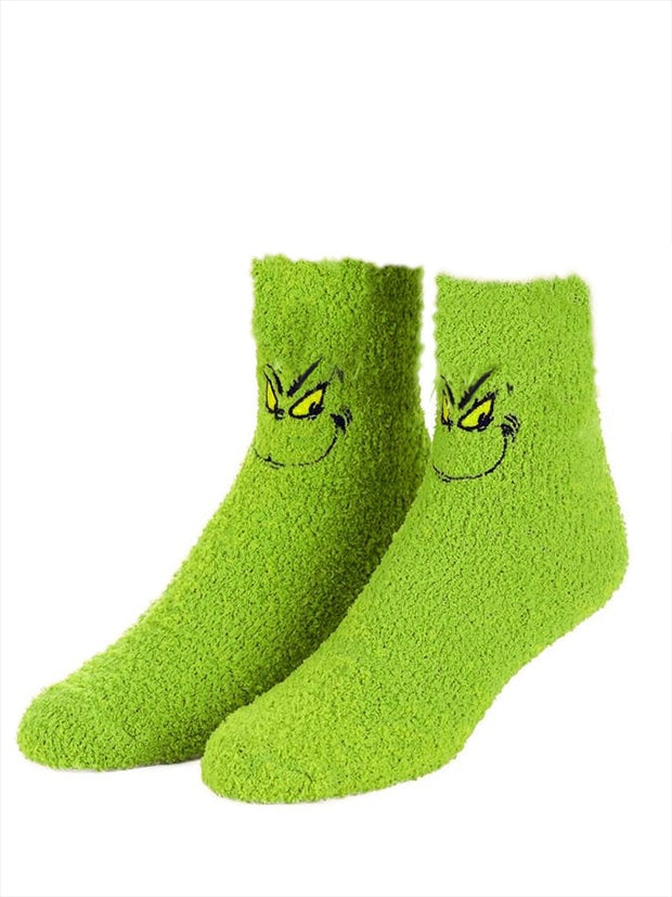 Women's Green Plush Christmas Funny Socks