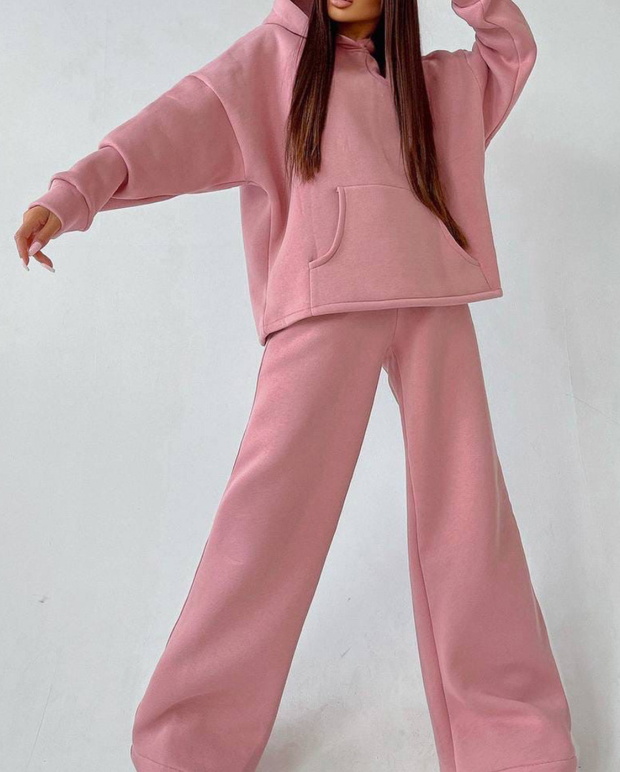 Two-piece Women's Hooded Pocket Sweater Suit