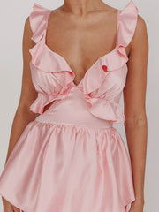 V neck frill sleeves tiered dress