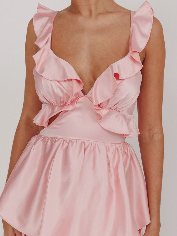 V neck frill sleeves tiered dress
