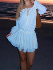 Crew neck tie up ruffle dress