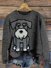 Cute Schnauzer Dog Embroidered Cozy Sweater