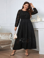 Plus Black Floral Jacquard Mesh Patchwork Maxi Dress