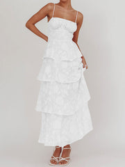 Thin straps jarquard tiered maxi dress