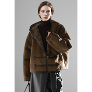Reversible Women’s Suede & Shearling Coat – Luxury Hooded Duffle Toggle Jacket for Autumn/Winter