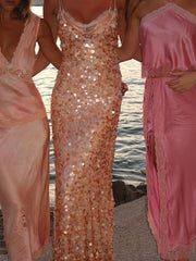 Thin straps sequin maxi dress