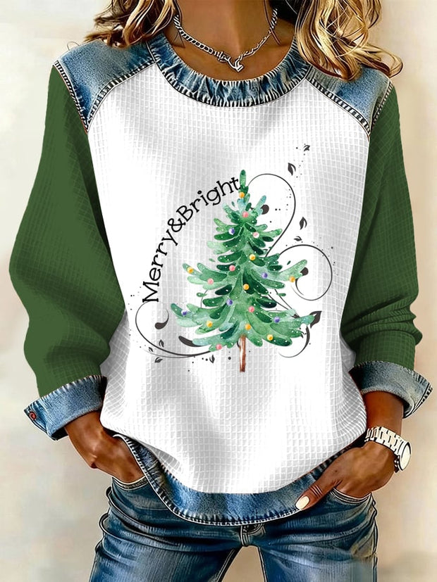 Women's Retro Christmas Tree Print Sweatshirt