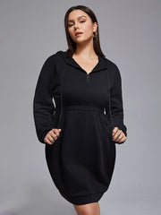 Plus Drawstring Zipper Hoodie Dress