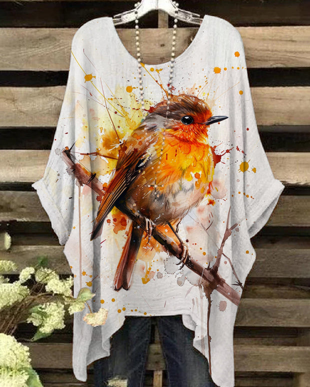 Colorful Cute Little Birds Loose Blouses