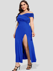 Plus Ruched Crisscross Slit Mermaid Maxi Dress