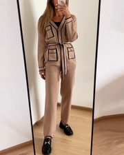 Elegant Color Contrast Two-piece Sweater Suit