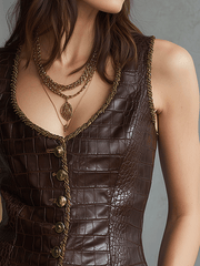 Casual Dark Brown Faux Crocodile Leather Vest