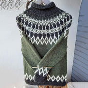 Unisex Vintage Icelandic Knit Jacquard Warmth High Neck Sweater