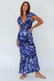 Cecil Printed V-neck Ruffle Maxi Dress