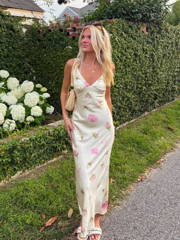 Wide straps satin maxi dress