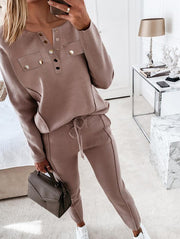 V-neck drawstring trousers set