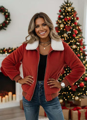 Women'S Christmas Contrasting Plush Patchwork Jacket
