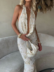 Halter neck sequin maxi dress
