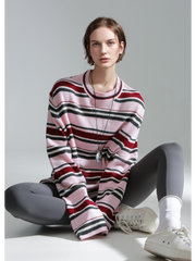 Wide Stripe Wool Knit Sweater for Women – Soft and Cozy Round Neck Pullover for Autumn/Winter