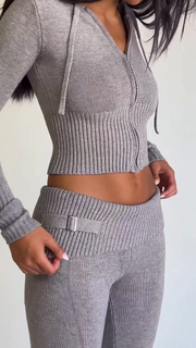 Zippered Slim Cropped Knit Two-Piece Set