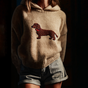 Classic Fuzzy Dachshund  Dog Felt Cozy Knit Hooded Sweater