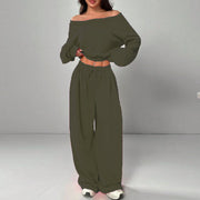 Fashion Slim-fit Off-the-shoulder Navel Solid Color Casual Pants Suit