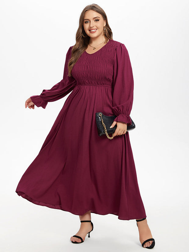 Flounce Sleeve Ruffled Shirred Maxi Dress