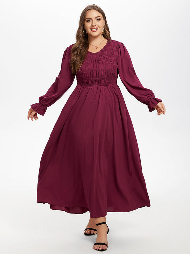 Flounce Sleeve Ruffled Shirred Maxi Dress