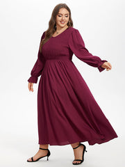 Flounce Sleeve Ruffled Shirred Maxi Dress