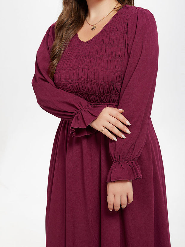 Flounce Sleeve Ruffled Shirred Maxi Dress