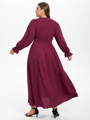 Flounce Sleeve Ruffled Shirred Maxi Dress