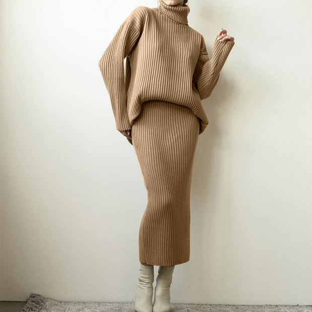 Loose Warm Turtleneck Sweater Two Piece Set