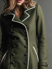 Military-Inspired Olive Trench White Trim Coat