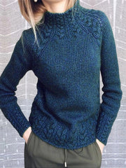 Women's Sweaters Solid Turtleneck Linen Pattern Knit Sweater