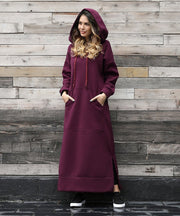 Autumn Winter New Loose Velvet Casual Fashion Big Pocket Knitted Hooded Maxi Dress