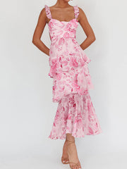 Wide straps tiered maxi dress