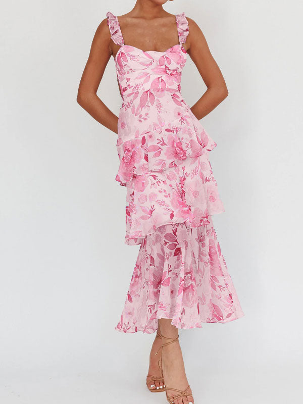 Wide straps tiered maxi dress