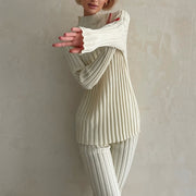 Women's Knitted Flared Pants Sweater Two -piece Suit