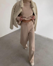 Knitted solid color loose casual suit