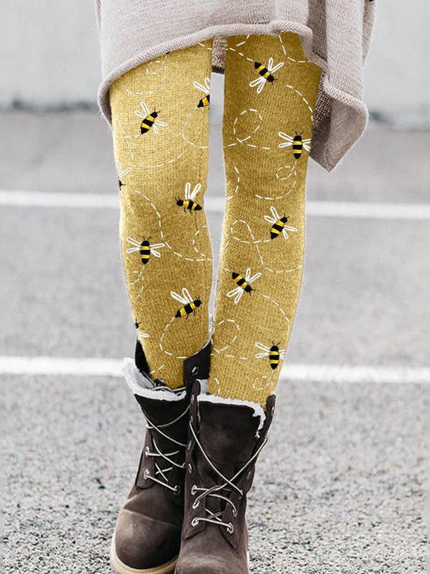 Flying Bees Embroidery Pattern Cozy Leggings