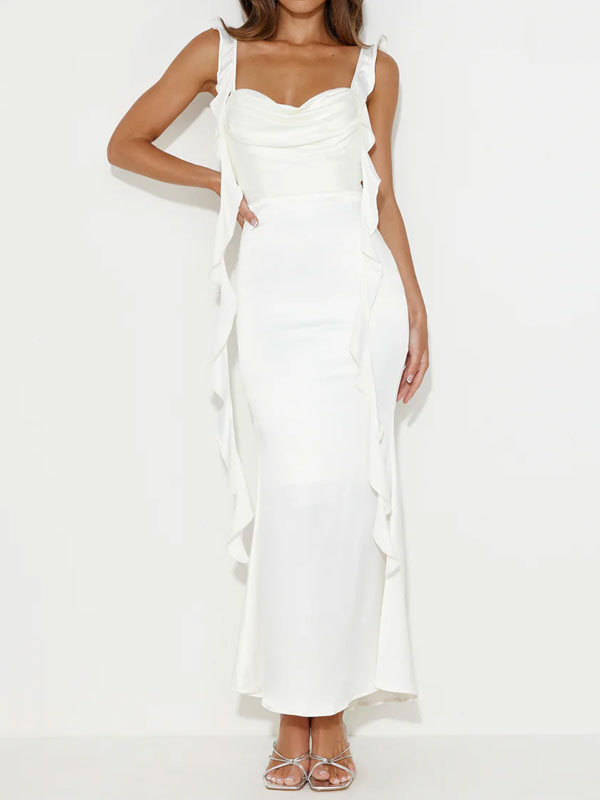Cowl neck satin dress
