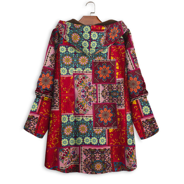 Wearshes Casual Retro Print Plus Velvet Coat