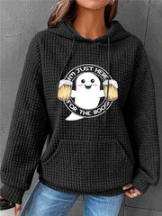 Women's Just Here for the Boos Ghost Halloween Print Waffle Hooded Sweatshirt